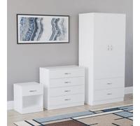 Lassic Vida Designs Riano 3 Piece Bedroom Set (1 Drawer Bedside Chest, 4 Drawer Chest, 2 Door 2 Drawer Wardrobe), White
