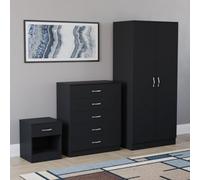 Lassic Vida Designs Riano 3 Piece Bedroom Set (1 Drawer Bedside Chest, 5 Drawer Chest, 2 Door Wardrobe) Black