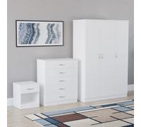 Lassic Vida Designs Riano 3 Piece Bedroom Set (1 Drawer Bedside Chest, 5 Drawer Chest, 3 Door Wardrobe), White
