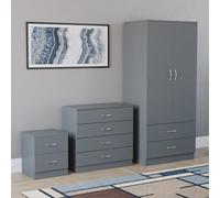 Lassic Vida Designs Riano 3 Piece Bedroom Set (2 Drawer Bedside Chest, 4 Drawer Chest, 2 Door 2 Drawer Wardrobe), Grey