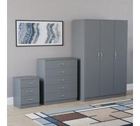 Lassic Vida Designs Riano 3 Piece Bedroom Set (3 Drawer Bedside Chest, 5 Drawer Chest, 3 Door Wardrobe), Grey