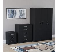 Lassic Vida Designs Riano 3 Piece Bedroom Set (3 Drawer Bedside Chest, 5 Drawer Chest, 3 Door Wardrobe), Black