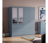 Lassic Vida Designs Riano 4 Door 3 Drawer Mirrored Wardrobe With Hanging Rail Bedroom Storage Cabinet, H 175 X W 154 X D 54 Cm, Grey