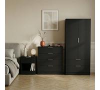 Lassic Vida Designs Trega 3 Piece Bedroom Set (1 Drawer Bedside Chest, 4 Drawer Chest, 2 Door 2 Drawer Wardrobe) Black