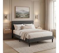 Lassic Vida Designs Vandura King Linen Fabric Upholstered Bed Frame Ottoman Storage With Mattress 158 Cm, Dark Grey