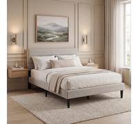 Lassic Vida Designs Vandura King Ottoman Storage Upholstered Bed Frame 158 Cm Linen Fabric Headboard, Beige