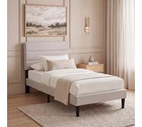 Lassic Vida Designs Vandura Single Ottoman Storage Upholstered Bed Frame 97 Cm Linen Fabric Headboard, Beige