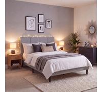 Lassic Vida Designs Velmora Double Linen Fabric Bed Frame Ottoman Storage With Mattress Cushioned Headboard 144 Cm, Light Grey