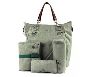 Lassig Green Label Mix 'n Match Diaper Bag Shoulder Bag Handbag Tote-Bag includes Matching Insulated Bottle Holder, wipeable Changing Mat, Stroller Hooks and lots of compartments, has different Colored Straps to Change Length of Bag, Light grey
