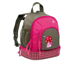 Lassig Kids Backpack Pre-School Kindergarten with chest strap, name badge and drink Bottle Holder, Mushroom Magenta