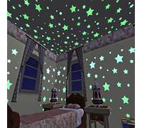 LASSUM 100 Pcs Glow in The Dark Luminous Stars Fluorescent Noctilucent,Adhesive 3D Glowing Stars Wall Stickers Murals Decals for Kids Babys Bedroom Decorations or Party Birthday Gift (Multicolor)