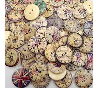 LASSUM 50 Pcs Vintage Style Mixed Patterns Clock 2 Holes Wooden Buttons Sewing Accessories Decorative Buttons 20mm