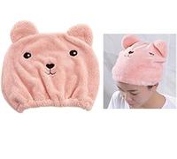 LASSUM Soft Absorbent Dry Hair Cap,Cute Cartoon Bear Super Soft Microfiber Children Adult Quick Drying Towel Head Wrap (Pink)