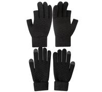 LassZone 2 Pairs Women Winter Touch Screen Gloves Warm Knitted Fingerless and Full Finger Gloves Thick Fleece Liner Thermal Mittens for Driving Cycling Running Driving Camping