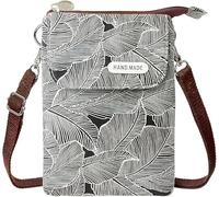 LassZone Canvas Cute Crossbody Handbags Cell Phone Purse Wallet Leaves Pattern Small Change Pouch Bags for Women Girls