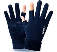 LassZone Fingerless Cycling Gloves for Men Women Winter Touchscreen Gloves | Anti-Slip Fleece Lined Thermal Gloves with Windproof Knitted Cuff, Half Finger Warm Mittens for Driving Work Typing Running