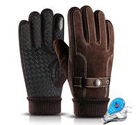 LassZone Mens Winter Gloves Thick Fleece Lined Leather Gloves Windproof Touchscreen Glove Cold-Resistant Thermal Mittens for Running Driving Cycling Hiking