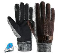 LassZone Mens Winter Gloves Thick Fleece Lined Leather Gloves Windproof Touchscreen Glove Cold-Resistant Thermal Mittens for Running Driving Cycling Hiking