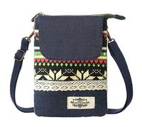 LassZone Small Canvas Crossbody Bag Cell Phone Purse National Pattern Handbags Ladies Change Wallet for Women Girls