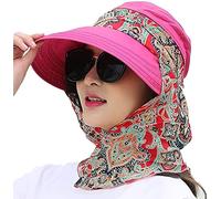 LassZone UPF 50 Packable Wide Brim Floppy Sun Hats for Women Ladies UV Protection Summer Beach Hats with Detachable Neck Cover and Zip Top Shield Hot Pink