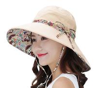 LassZone UV Protection Cotton Sun Hats Summer UPF 50+ Sun Shade Flap Cover Cap with Neck Cover Cord for Womens Girls Beige