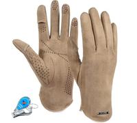 LassZone Winter Warm Suede Gloves for Women, Thick Fleece Lined Touch Screen Gloves Cold Weather Windproof Thermal Mittens with Finger Cap for Running Cycling Driving