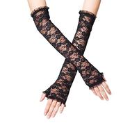 LassZone Women's Fingerless Long Lace Gloves Black Floral Bridal Fancy Dress Gloves Stretchy Elbow Length UV Protection Arm Sleeve for Wedding Opera Tea Party
