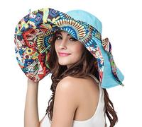 LassZone Women's Reversible Sun Hat Foldable UV Protection Cotton Sunhats Summer Beach Bucket Cap Ladies Wide Brim Hats UPF 50+ Sun Shade Blue