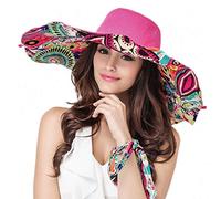 LassZone Women's Reversible Sun Hat Foldable UV Protection Cotton Sunhats Summer Beach Bucket Cap Ladies Wide Brim Hats UPF 50+ Sun Shade Hot Pink