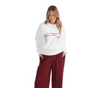 Last Christmas As a Miss Sweatshirt, Oversized Fit, White with Red Embroidery, Soft-Touch Brushed Fleece, White, Medium