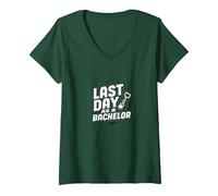 Last Day as a Bachelor: Groom's Farewell Celebration V-Neck T-Shirt, Women, Forest Green, L