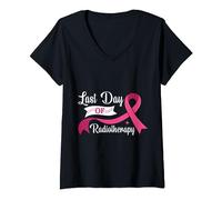 Last Day Of Radiotherapy, Pink Ribbon, Breast Cancer V-Neck T-Shirt