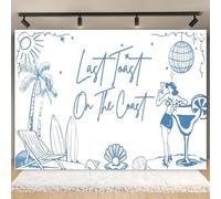 Last Drink on the Shore Vintage beach party backdrop versatile for weddings engagements birthdays and more background banner