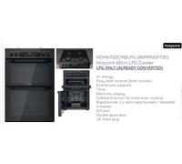 LAST FEW LPG READY Hotpoint HDM67G0CMBLPG/UK Double Gas Cooker Black 60cm