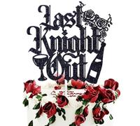 Last Knight Out Cake Topper, Bridal Shower Bachelorette Party Decorations | Gothic Birthday Wedding Decor, Prepare Thyself for Merriment Sign, Last Quest Before Dress, Black Glitter