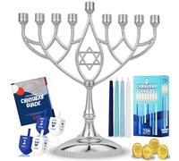 Last Minute Complete Hanukkah Menorah Kit - 9" Menorah, 44 Colored Hanukkah Candles, Chanukah Handbook Guide , 4 Colored Dreidels, Chocolate Gelt Coins - Chanukkah Essentials in 1 Box by Zion Judaica