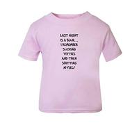 Last Night is a Blue I Remember Sucking Titties Then shitting Myself Offensive Short Sleeve Cotton Kids t Shirt, 2-3 Years, Pastel Pink