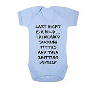 Last night is a blur I remember sucking titties then shitting myself offensive baby grow vest, 0-3 months, Pastel Blue