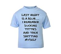 Last Night is a Blur I Remember Sucking Titties Then shitting Myself Offensive Short Sleeve Cotton Toddler t Shirt, 1-2 Years, Pastel Blue