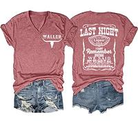 Last Night We Let The Liquor Talk Country Music Tshirt Women Letter Print V-Neck T Shirt Western Bull Skull Tee Tops, Pink, XL