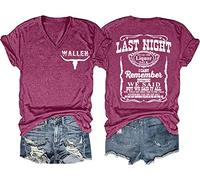 Last Night We Let The Liquor Talk Country Music Tshirt Women Letter Print V-Neck T Shirt Western Bull Skull Tee Tops, Purple, XL