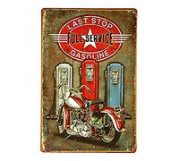 Last Stop Gasoline Full Service Metal Tin Sign for The/Garage 8"x12"