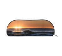 Last Sun Rays Of Over The Sea Waves Leather Half Round Storage Bag Stationery Bag Makeup Bag Wallet Storage Bag, Silver, One Size, Storage Bag
