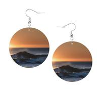 Last Sun Rays Of Over The Sea Waves Leather Round Earrings Daily Accessories Working At Work Women'S Fashion