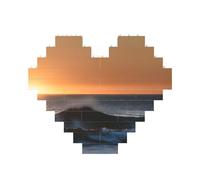 Last Sun Rays of Over The Sea Waves Print 3D Jigsaw Art Brick Puzzle Heart-Shaped Desk Decor Building Blocks 30 pieces DIY Gift