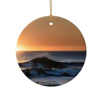 Last Sun Rays Of Over The Sea Waves Print Ceramic Round Pendant For Travel Ornaments For Home Decor Christmas Ornament
