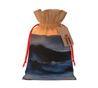 Last Sun Rays Of Over The Sea Waves Print Christmas Drawstring Gift Bags With Cards For Xmas Party Decorations Holiday