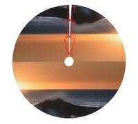 Last Sun Rays Of Over The Sea Waves Print Christmas Tree Skirt, Winter Xmas Tree Mat Decorations For Home Party Holiday Decorations