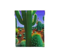 Last Sun Rays Of Over The Sea Waves Print Leather Coin Purse, Small Change Pouch Wallet,Squeeze Coin Purse Pouch For Men Women, Cactus Desert, One Size, Fashion