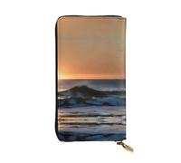 Last Sun Rays of Over The Sea Waves Print Leather Long Clutch Wallet – Fashionable Personalized Wallet, Multiple Card Slots, Gift Ready, Black, One Size